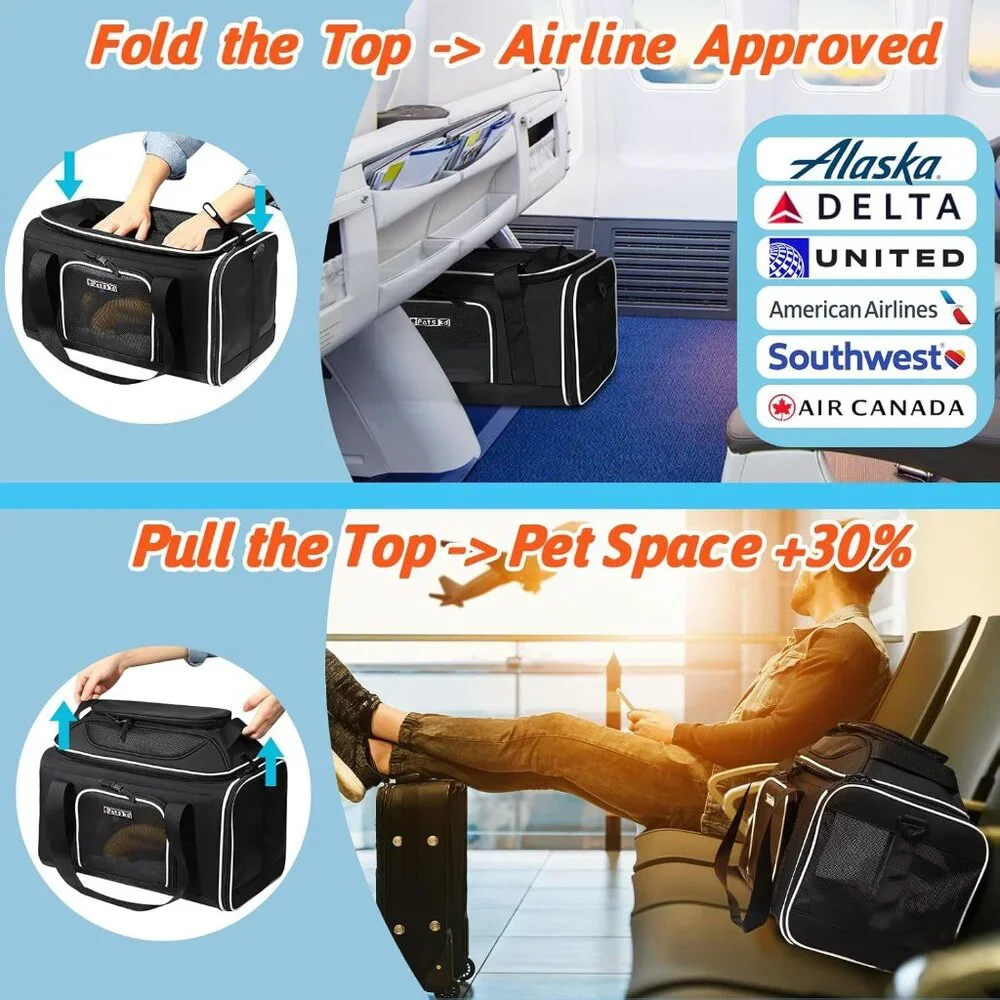 Petskd Top-Expandable Pet Carrier 17x11x9.5 Inches Alaska Airline Approved